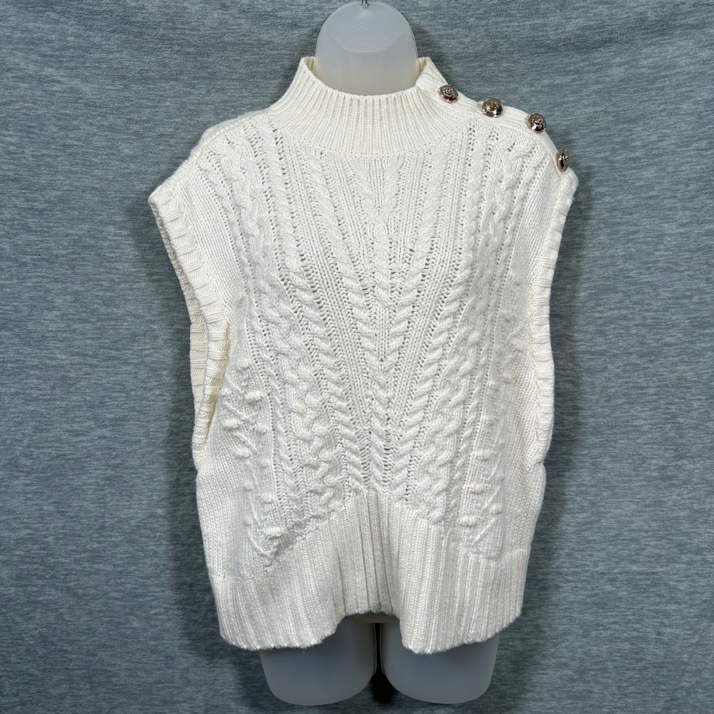 Talbots Sweater‎ Vest Womens Medium Cream Old Money Fisherman Cable Knit Preppy